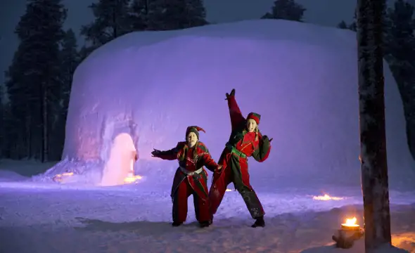 elves outside igloo