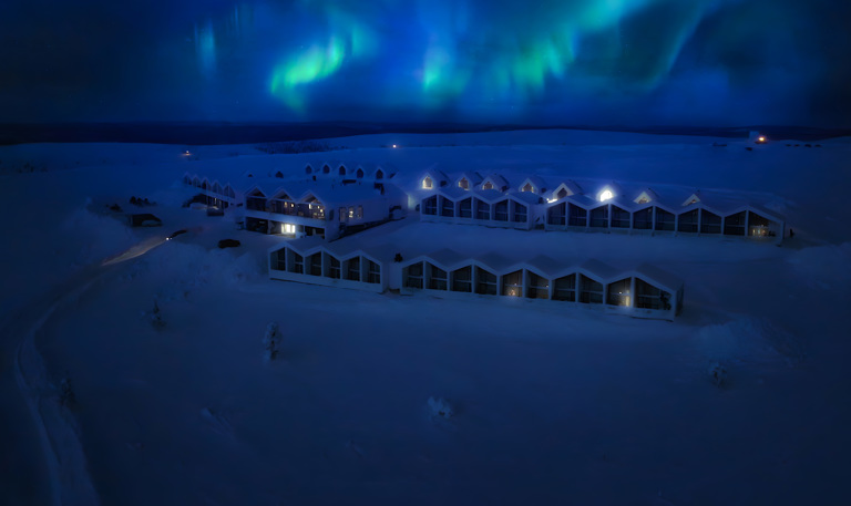 Santa's Hotel Star Arctic Exterior Northern Lights